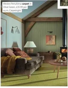  ?? ?? Westex Penultima carpet in Olive Green, £35.99 per sq m, Carpetrigh­t