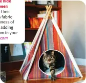  ?? ?? P.L. A.Y.’s Horizon Pet Teepees are the hide out your cat’s been
scratching for! Their durable canvas fabric brings the calmness of nature indoors adding style to any room in your home. petplay.com