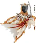  ??  ?? Pierre Sterlé ( -) - broche « Alexandre » en or jaune, platine, obsidienne, nacre, diamants et rubis, ayant appartenu à la Bégum Aga Khan III - Vers  - Estimation :     €.