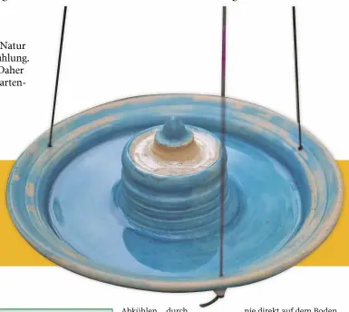  ?? BILD: KERAMIKWER­KSTATT JOHANNA BRÜCKNER ?? Natürlich lässt sich auch eine alte und flache Schale oder ein ebensolche­r Teller als Tränke für Vogel und Insekten gebrauchen. Doch so etwas sieht natürlich viel schöner aus.