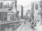  ?? STANTEC ?? A two-way bicycle track runs on one side of Main Street in front of the federal courthouse in downtown Hartford in this Complete Streets Plan rendering by Stantec, project consultant for the Re-imagining Main Street project.