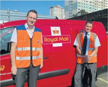  ??  ?? Stamp of approval MSP Fulton MacGregor with Coatbridge postman John McDonald