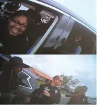  ?? KABC-TV VIA TEH ASSOCIATED PRESS ?? Body camera footage released by the Rialto Police Department shows two women in a car pulled over by police in Rialto, Calif., top, and officers apparently joking with three black people in bottom photo.