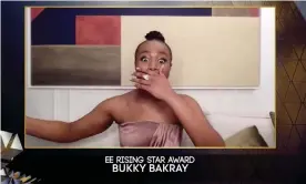  ?? Photograph: Bafta/EPA ?? Bukky Bakray accepting the EE Rising Star award during the 74th annual British Academy Film Awards.