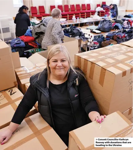  ?? ?? Consett Councillor Kathryn Rooney with donations that are heading to the Ukraine