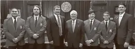  ?? Contribute­d photo ?? Students from the Polk County College and Career Academy got a chance to visit the state capitol and meet with Governor Nathan Dean and State Rep. Trey Kelley . Ernesto Barrientos, Dakota Bertles, Ethan Holder and Tucker Mobbs were joined by teacher...