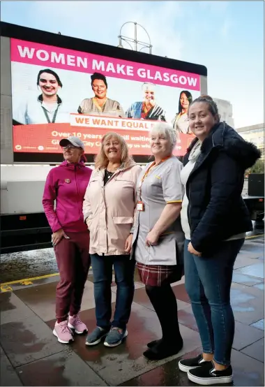  ??  ?? Carer Lynn Lamont, far left, and right, Gillian Docherty, Eileen Dougall, Shona Thomson and Lee-Ann Dougall