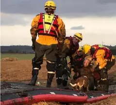  ??  ?? Fire and ambulance crews arrive to rescue Mr Marshall (SWNS.com)