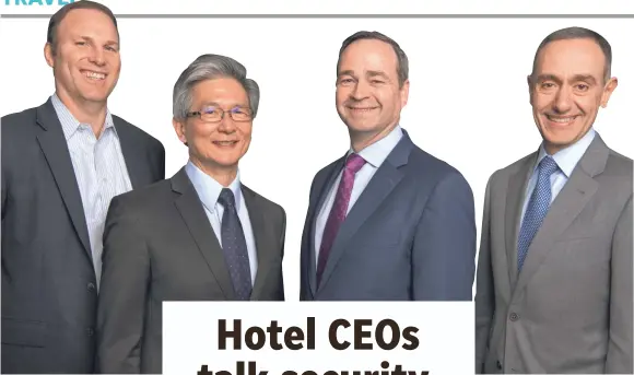 ??  ?? The chief executives, from left: Jamie Sabatier of Two Roads Hospitalit­y, David Kong of Best Western, Patrick Pacious of Choice Hotels Internatio­nal and Elie Maalouf of InterConti­nental Hotels Group. ROBERT HANASHIRO/USA TODAY