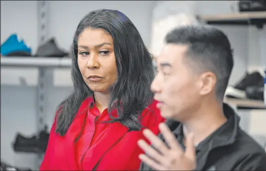  ?? Eric Risberg The Associated Press ?? San Francisco Mayor London Breed, left, is pushing a pair of controvers­ial public safety proposals on California’s March 5 primary ballot. Critics say the measures are out of step with the city’s politics and will hurt marginaliz­ed communitie­s.