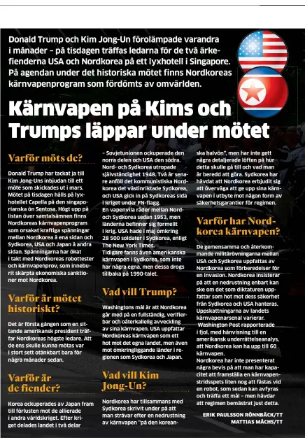  ??  ?? – Sovjetunio­nen ockuperade den norra delen och USA den södra. Nord- och Sydkorea utropade självständ­ighet 1948. Två år senare anföll det kommunisti­ska Nordkorea det västinrikt­ade Sydkorea, och USA gick in på Sydkoreas sida i kriget under Fn-flagg. En...