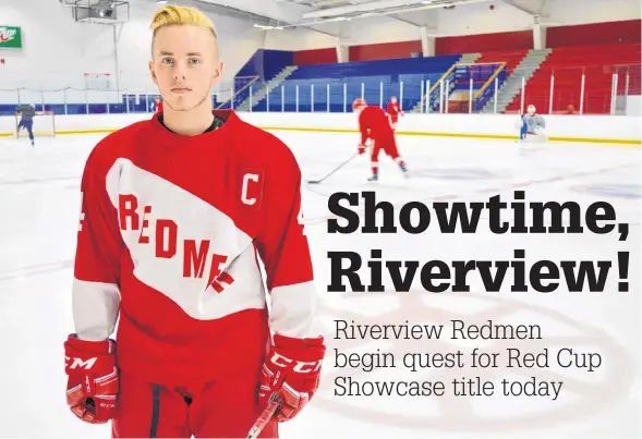  ?? JEREMY FRASER/CAPE BRETON POST ?? Dylan MacDonald of the Riverview Redmen stands for a picture prior to practice at the Cape Breton County Recreation Centre on Tuesday. The Redmen captain will play in his final Red Cup Showcase this week when the tournament kicks off at the Coxheath venue on Thursday.