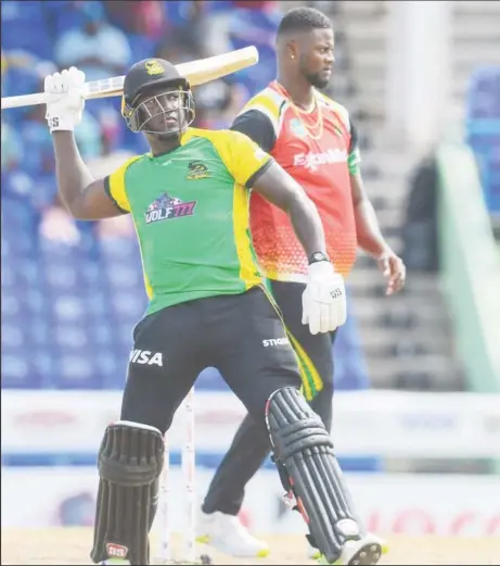  ?? ?? Rovman Powell celebrates Tallawahs win over Amazon Warriors yesterday. (Photo courtesy Getty/CPL)