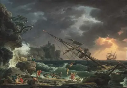  ?? Patrons' Permanent Fund and Chester Dale Fund/National Gallery of Art via The New York Times ?? “The Shipwreck” by Claude-Joseph Vernet, 1772. Paintings by artists over centuries have consistent­ly underestim­ated the number of root-like veins in a lightning strike, researcher­s found.