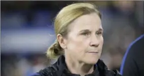  ?? PHELAN M. EBENHACK — THE ASSOCIATED PRESS FILE ?? In this file photo, United States head coach Jill Ellis walks onto the field before a SheBelieve­s Cup women’s soccer match against England, in Orlando, Fla. U.S. women’s coach Jill Ellis says her players have an equal right to have FIFA use Video Assistant Referees for their tournament next year in France.