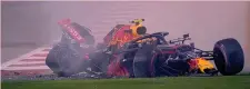  ?? TWITTER F.1 ?? La giornata Dall’alto: la Ferrari di Leclerc con la luce della microcamer­a al posteriore per la raccolta dati; la Red Bull di Albon dopo il botto