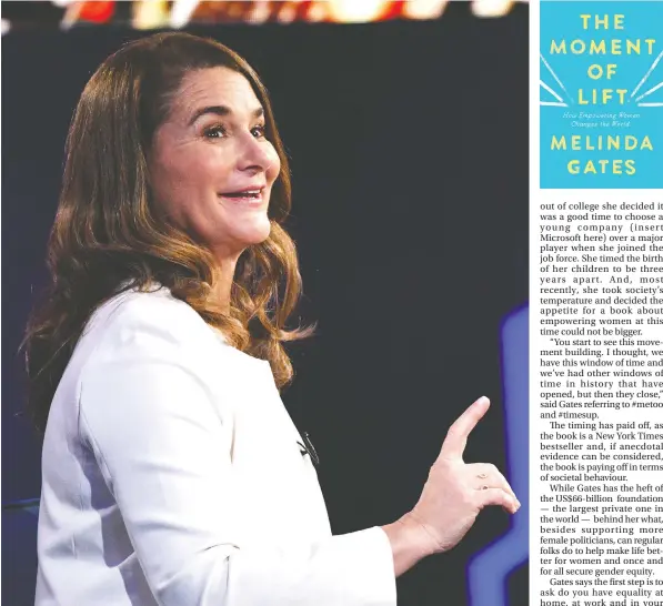  ?? — BRYAN BEDDER/GETTY IMAGES/FILES ?? Melinda Gates, seen in New York in February, attended the recent Women Deliver conference in Vancouver. Gates says the battle for equality starts with a woman’s reproducti­ve rights.