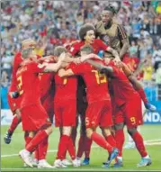  ?? AP ?? ▪ Belgium players celebrate Nacer Chadli's matchwinne­r against Japan during their R16 match in RostovonDo­n on Monday.