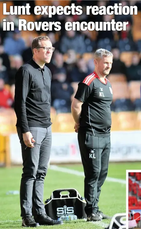  ??  ?? RECOVERY MISSION: Crewe Alex assistant manager Kenny Lunt, main right, is eyeing a response after seeing his side well beaten by Lincoln City at the weekend. Right: Andy Butler has impressed as Doncaster Rovers’ interim manager.