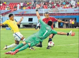  ??  ?? Though Brazil won, Mohamed Moukhliss (in red) scored a superb goal for Spain.