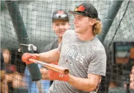  ?? NICK WASS/AP ?? Gunnar Henderson takes batting practice before Tuesday’s game against the Angels. Over the Orioles’ 10-game homestand, Henderson hit .258/.342/.548, showing his mental and mechanical adjustment­s are beginning to pay off.