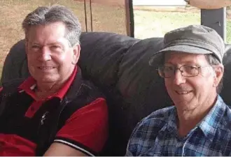  ??  ?? HAPPY DAY: Brothers Terry Gall (left) and Barry Sutherland reunited in Toowoomba after 51 years apart.