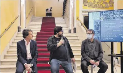  ?? GP EDICIONES ?? Carlos López, Gonzalo González y Daniel Viñuales ayer en la presentaci­ón del ciclo en edificio de Caja Rural de Aragón.