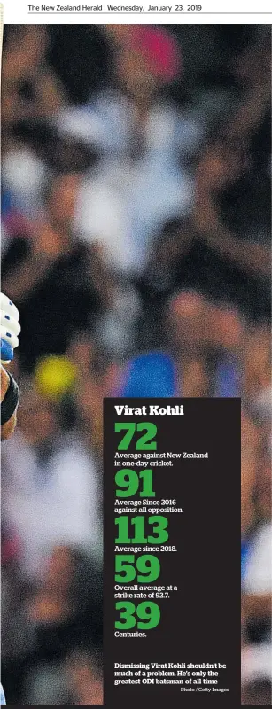  ?? Photo / Getty Images ?? Dismissing Virat Kohli shouldn’t be much of a problem. He’s only the greatest ODI batsman of all time