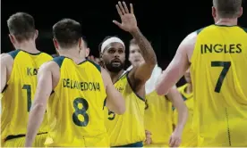  ?? Photograph: Eric Gay/AP ?? Patty Mills celebrates with his Australian teammates during the men’s basketball quarterfin­al.