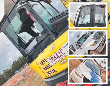  ??  ?? Thousands of dollars worth of damage was done to heavy machinery at the Pimpama Sports Hub worksite over the weekend.