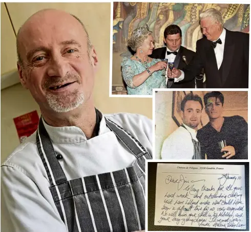  ?? ?? STAR CHEF: James cooked for bodyguards with Boris Yeltsin, top right, Peter Andre, and his note from Terry Wogan.