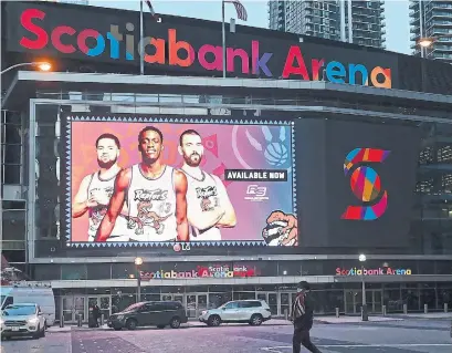  ?? NATHAN DENETTE THE CANADIAN PRESS ?? A plan to have the Toronto Raptors start the 2020-21 NBA season with home games at Scotiabank Arena was dashed by the Canadian government on Friday. The team will instead play at Amalie Arena in Tampa, home of the NHL’s Tampa Bay Lightning.