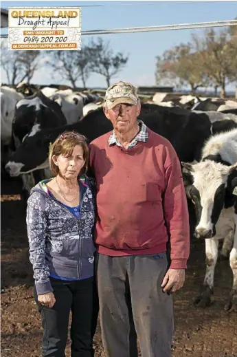  ?? Photo: Kevin Farmer ?? DSPERATE: Third generation dairy farmers Rowan and Isabel Mengel face losing their Felton operation due to the drought and increasing costs.