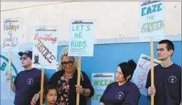  ?? UNIONIZED Suhauna Hussain ?? workers at Eaze and its subsidiary Stachs protest at the United Food and Commercial Workers Local 770 office in Koreatown on Wednesday.