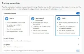  ??  ?? A look at the security in Microsoft’s updated browser.
Right:
Strict is good.