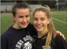  ??  ?? Panthers senior captains Abby MacPherson, left, and Gretchen Crow gather themselves following a 1-0 loss to Villa Maria in a District 1 Class 3A soccer quarterfin­al Friday at Strath Haven High.