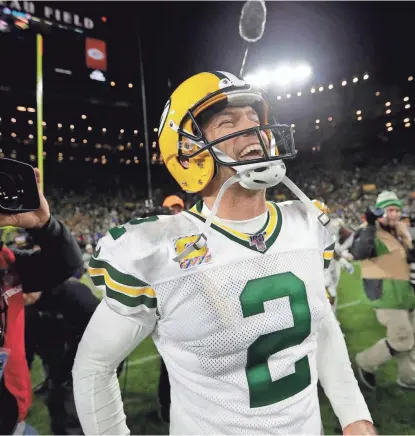  ?? DAN POWERS / USA TODAY NETWORK-WISCONSIN ?? Packers kicker Mason Crosby celebrates his field goal to beat the Lions as time ran out Monday night.