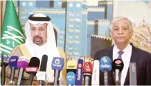  ?? — Reuters ?? Saudi Energy Minister Khalid al Falih speaks during a media conference with Iraqi Oil Minister Jabar Ali al Luaibi in Baghdad.