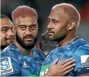  ?? GETTY IMAGES ?? Coach Leon MacDonald, left, and captain Patrick Tuipulotu, right, have big wraps on Blues loose forward Akira Ioane.