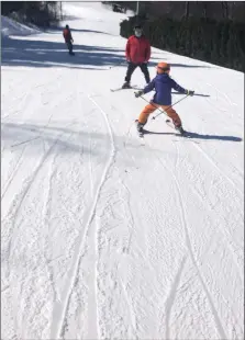  ?? LAURA GEIGER/SUBMITTED PHOTO ?? Scott Geiger gives his daughter pointers while skiing on the slopes.