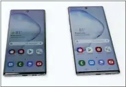  ?? FRANK FRANKLIN II — THE ASSOCIATED PRESS ?? In this Monday, Aug. 5, 2019, photo the Samsung Galaxy Note 10, left, and the Galaxy Note 10 Plus, right, is shown in New York.