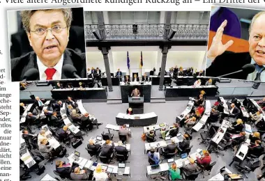  ?? DPA-BILDER: HOLLEMANN(2)/WABITSCH ?? Dem Landtag gehören 137 Abgeordnet­e an. Mancher, wie Klaus Peter Bachmann (links) und Karl-Heinz Klare, kehrt nach der nächsten Wahl nicht wieder zurück.