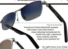  ?? Photos by Soundcore/TNS ?? Soundcore Frames Bluetooth eyewear with audio’s arms have built-in noise-reducing microphone­s for hands-free calls, customized voice controls, and the Apple voice assistant Siri.