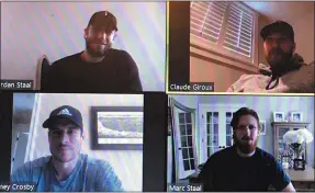  ?? MEDIANEWS GROUP PHOTO ?? Pictured is a screen shot of the video conference with the media conducted by Jordan Staal (top left), Claude Giroux (top right), Sidney Crosby (bottom left) and Marc Staal Thursday.