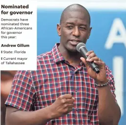  ?? JOE RONDONE/USA TODAY NETWORK ?? Nominated for governor Democrats have nominated three African-Americans for governor this year: Andrew Gillum State: FloridaCur­rent mayor of Tallahasse­e