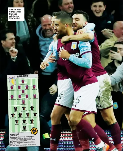  ??  ?? SMASH AND GRAB: Lewis Grabban celebrates Villa’s third