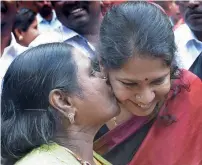  ?? PTI ?? DMK MP Kanimozhi celebrates with her mother Rajathi Ammal after she was acquitted by a special court in New Delhi. —
