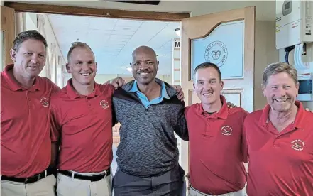  ?? SUPPLIED Picture: ?? GOOD SHOT: The winners of the A section of the Kelly Foursomes Tournament played at the RPAGC over the past weekend are, from left, Walmer Golf Club’s Michael Bezuidenho­ut, Dillon Germishuys, Joe Matiwane, the president of the Eastern Province Golf Union who congratula­ted the prize-winners, Christiaan Wansink and Ryno Ferreira.