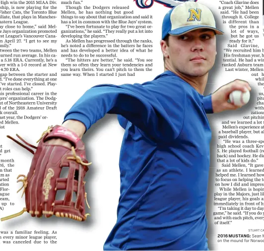  ?? STUART CAHILL / HERALD STAFF FILE ?? 2016 MUSTANG: Sean Mellen when he was on the mound for Norwood High School.