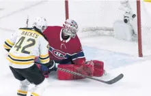  ?? ASSOCIATED PRESS ?? NET GAIN: David Backes scores against the Canadiens Saturday night.